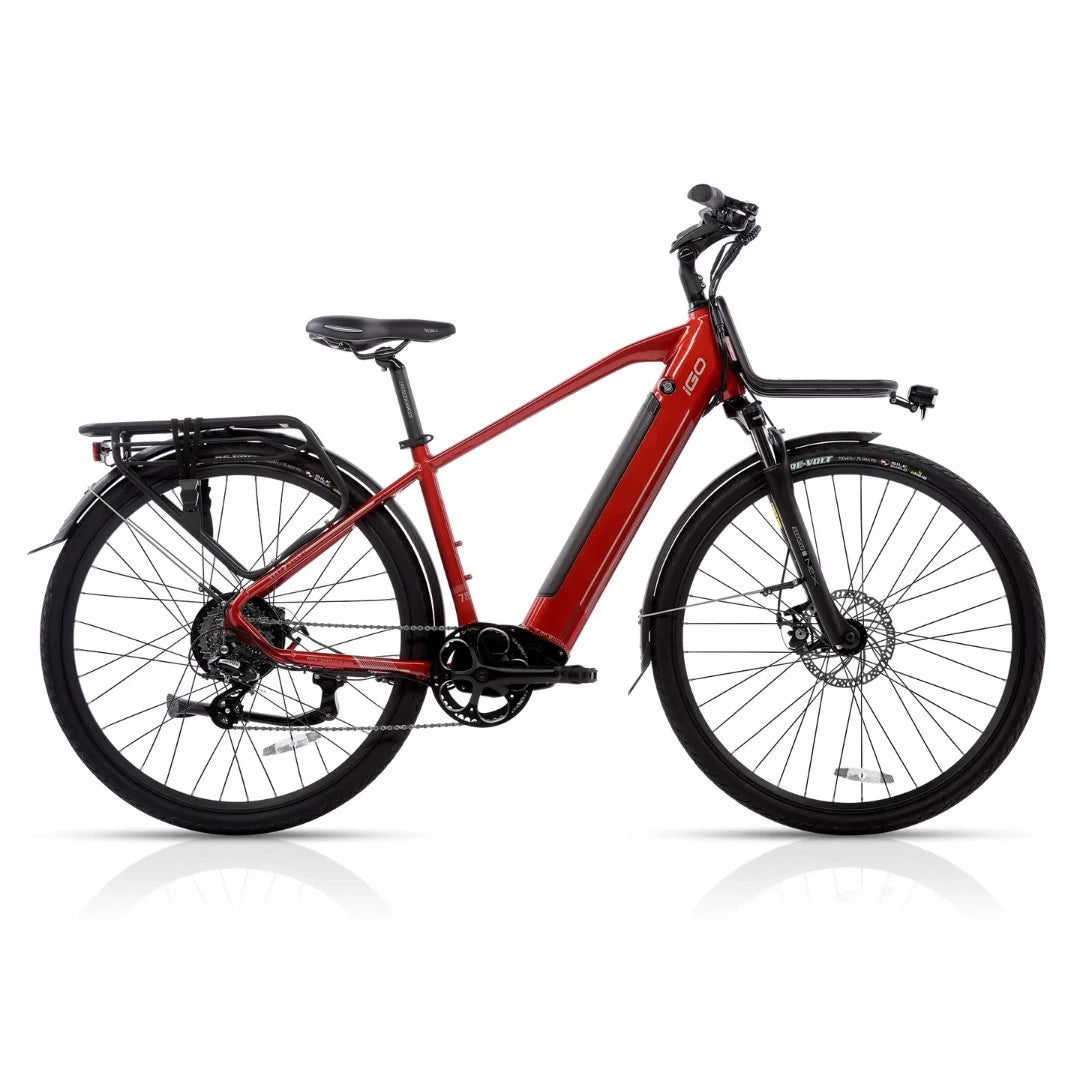 iGO Core Elite 3D electric bike in red, full side profile showing frame, wheels, and motor system