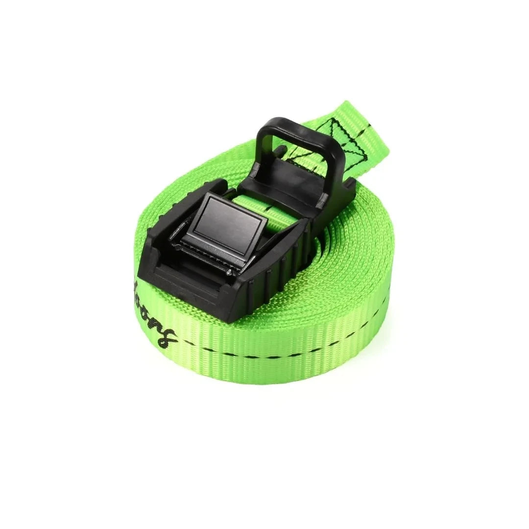 Green Adventure Outdoors cam buckle strap coiled with buckle on top