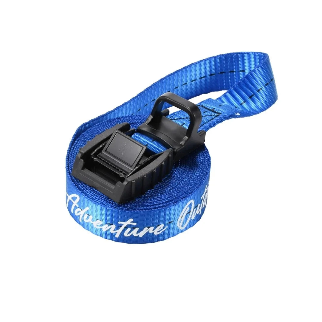 Blue Adventure Outdoors cam buckle strap coiled with buckle displayed