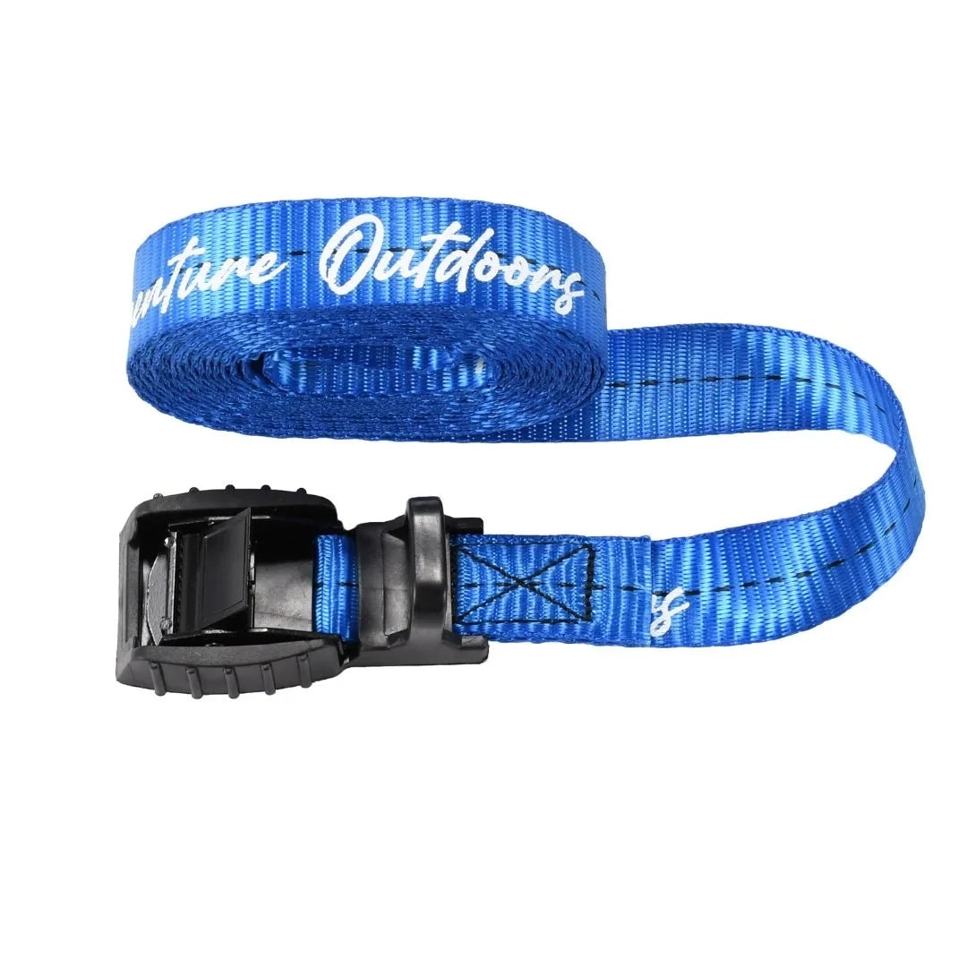 Blue Adventure Outdoors cam buckle strap extended with buckle visible
