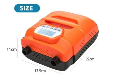 AO electric pump with labeled size dimensions: 11 cm height, 17.5 cm length, 22 cm width