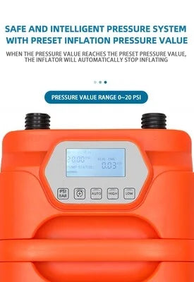 Close-up front view of AO electric pump showing smart LCD screen with preset inflation pressure system