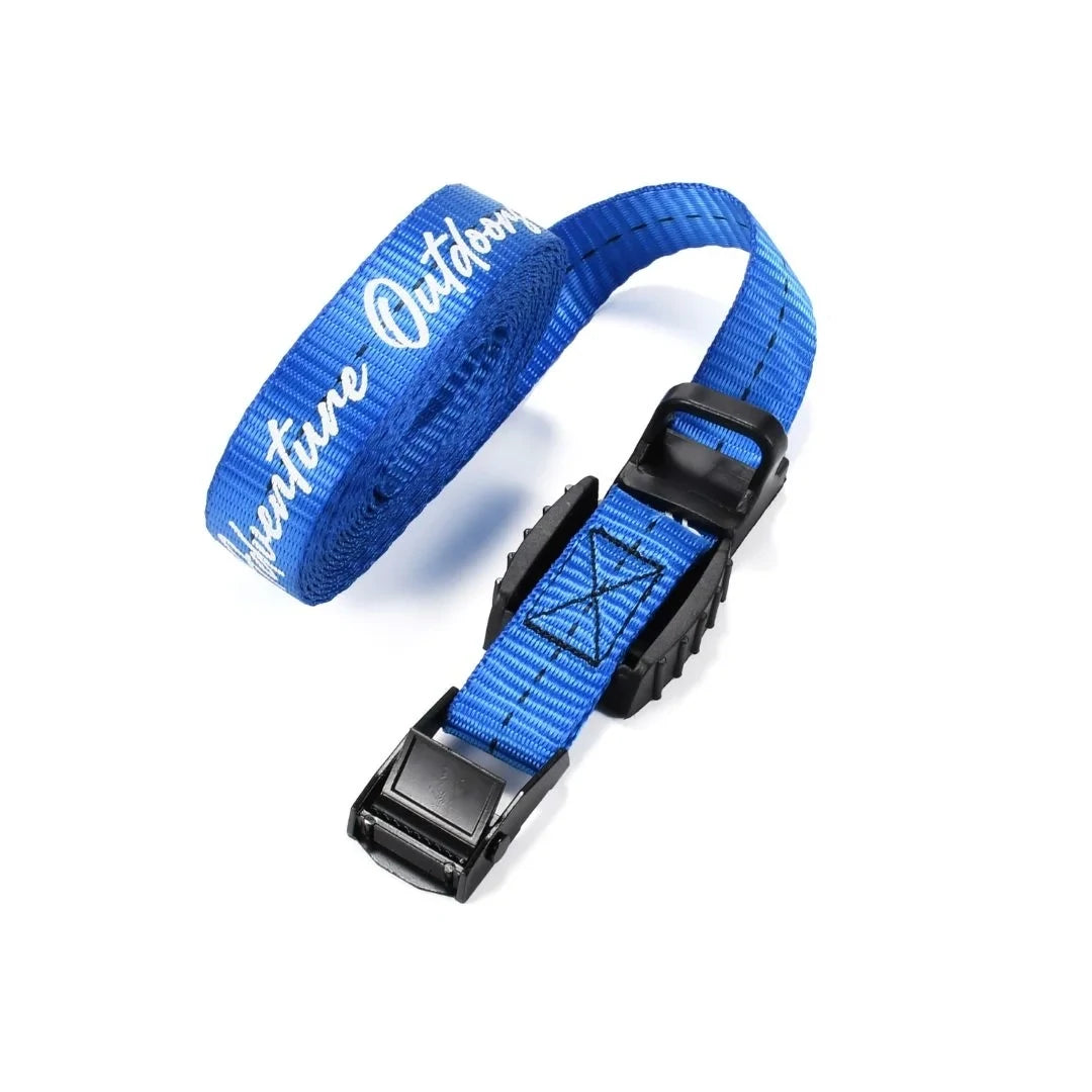 Blue Adventure Outdoors cam buckle tie down strap coiled with buckle facing up