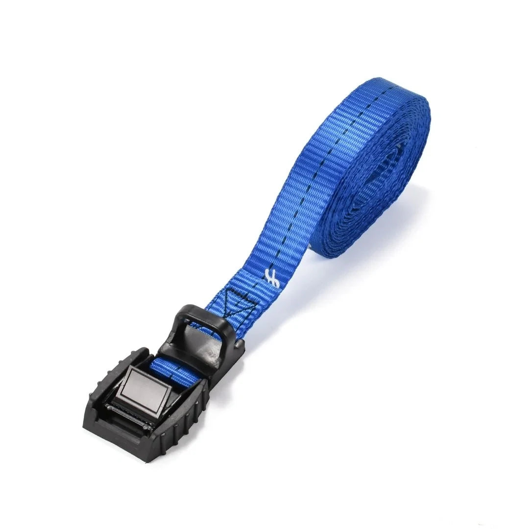 Blue Adventure Outdoors cam buckle strap coiled with buckle displayed