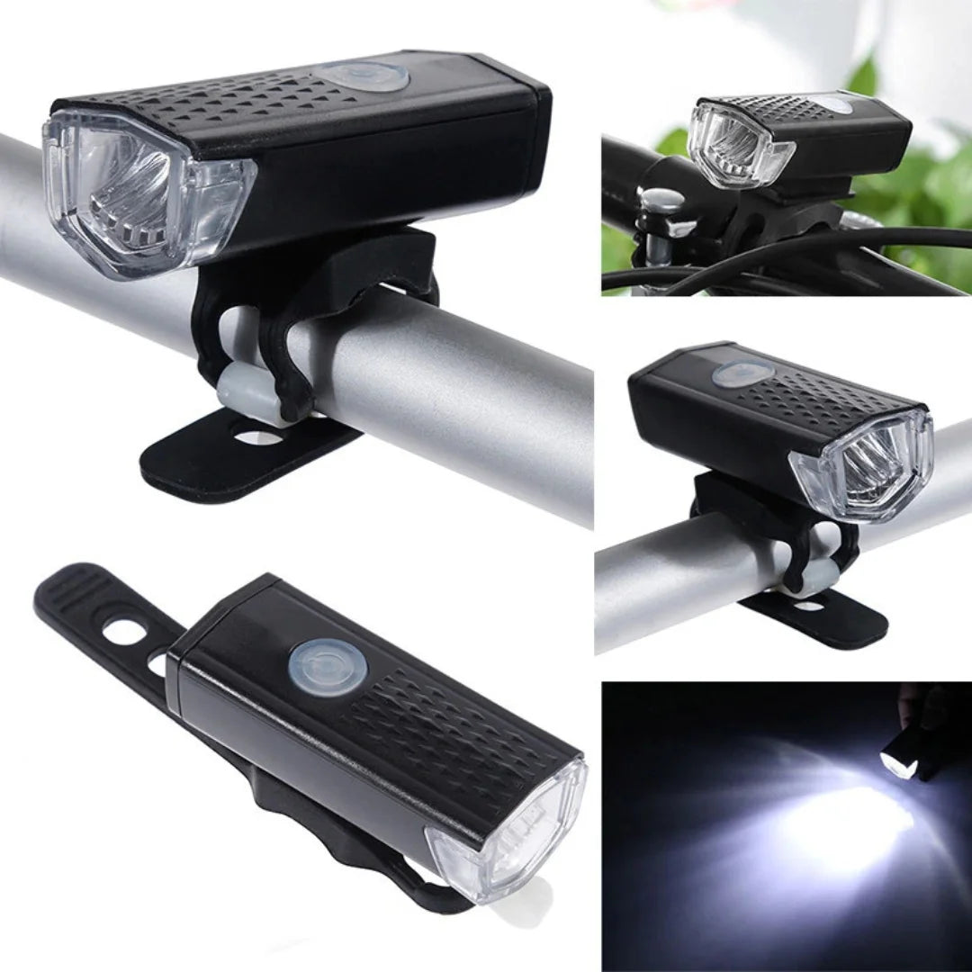 AO LED headlight on bike with beam illuminated in dark conditions