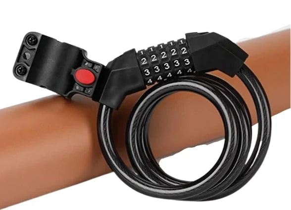 eflective strip feature on Adventure Outdoors cable lock glowing brightly in low-light conditions for night safety.