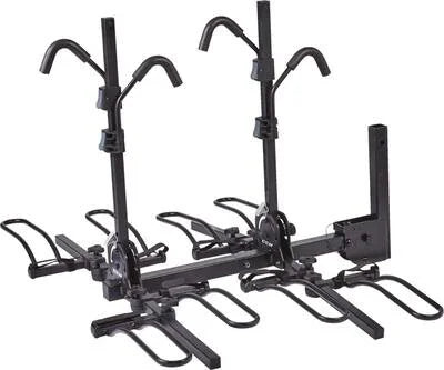 Side view of CCM 2+2 Bike Carrier in unfolded position, showing wheel holders and upright support arms