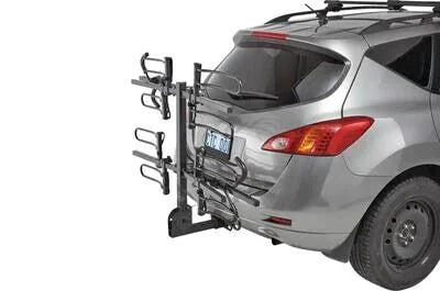 CCM 2+2 Platform Bike Rack mounted on vehicle, shown with support arms up and ready for loading