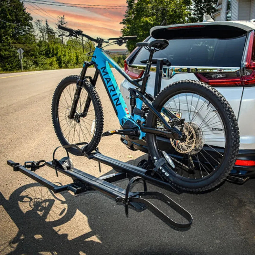Enthuze 2 E-Bike Rack installed on car, holding bike