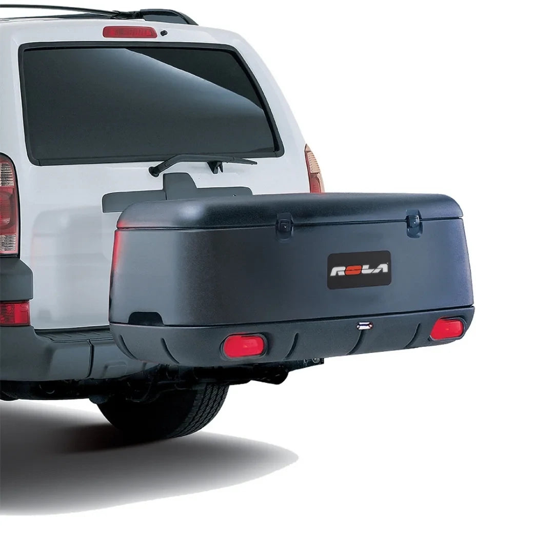 Rear view of SUV with Rola Adventure System attached, showing integrated taillights.