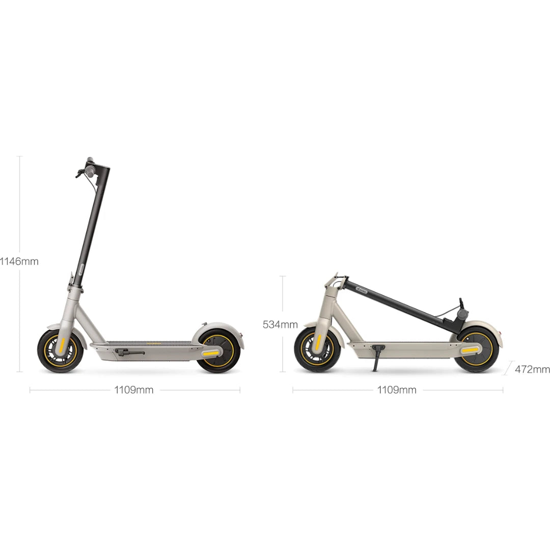 Segway Ninebot Max G30LP eScooter foldet and unfoldet with measurements