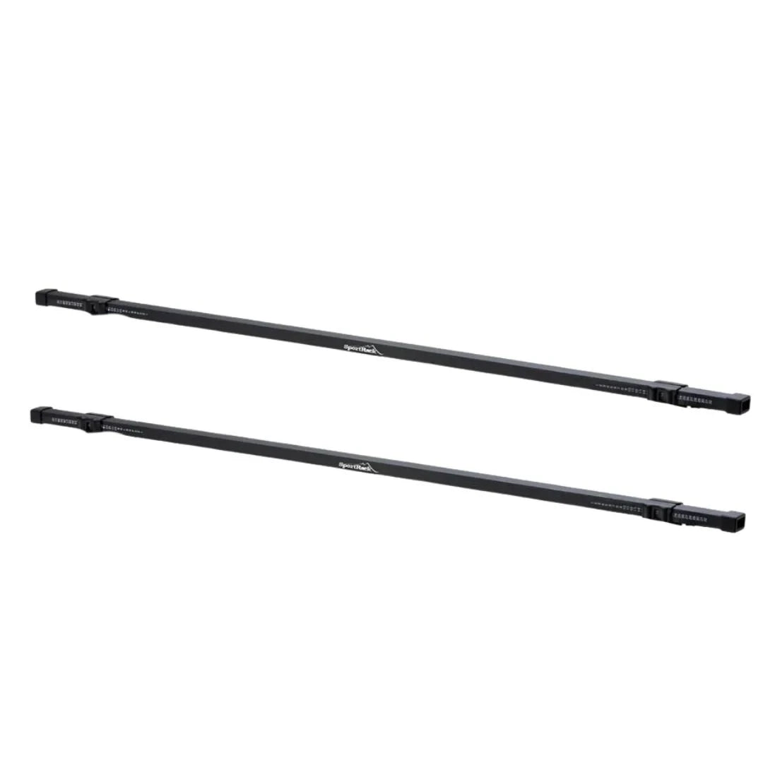 SportRack Square Crossbars angled view highlighting end caps and varying lengths.
