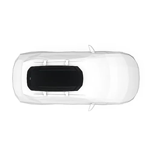 Top view of vehicle with Thule Force 3 M cargo box mounted on roof rails