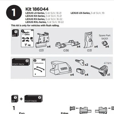 Technical diagram of a Lexus vehicle kit with parts and components labeled.