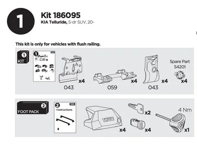 Technical diagram of a vehicle kit for KIA Telluride with parts and components labeled.