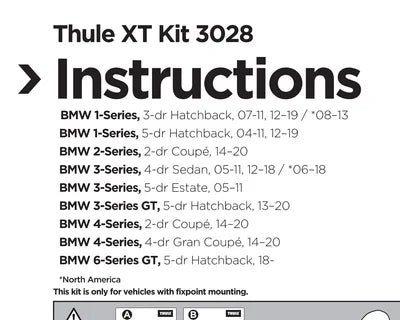 Thule XT Kit 3028 instructions for BMW vehicles on a white background