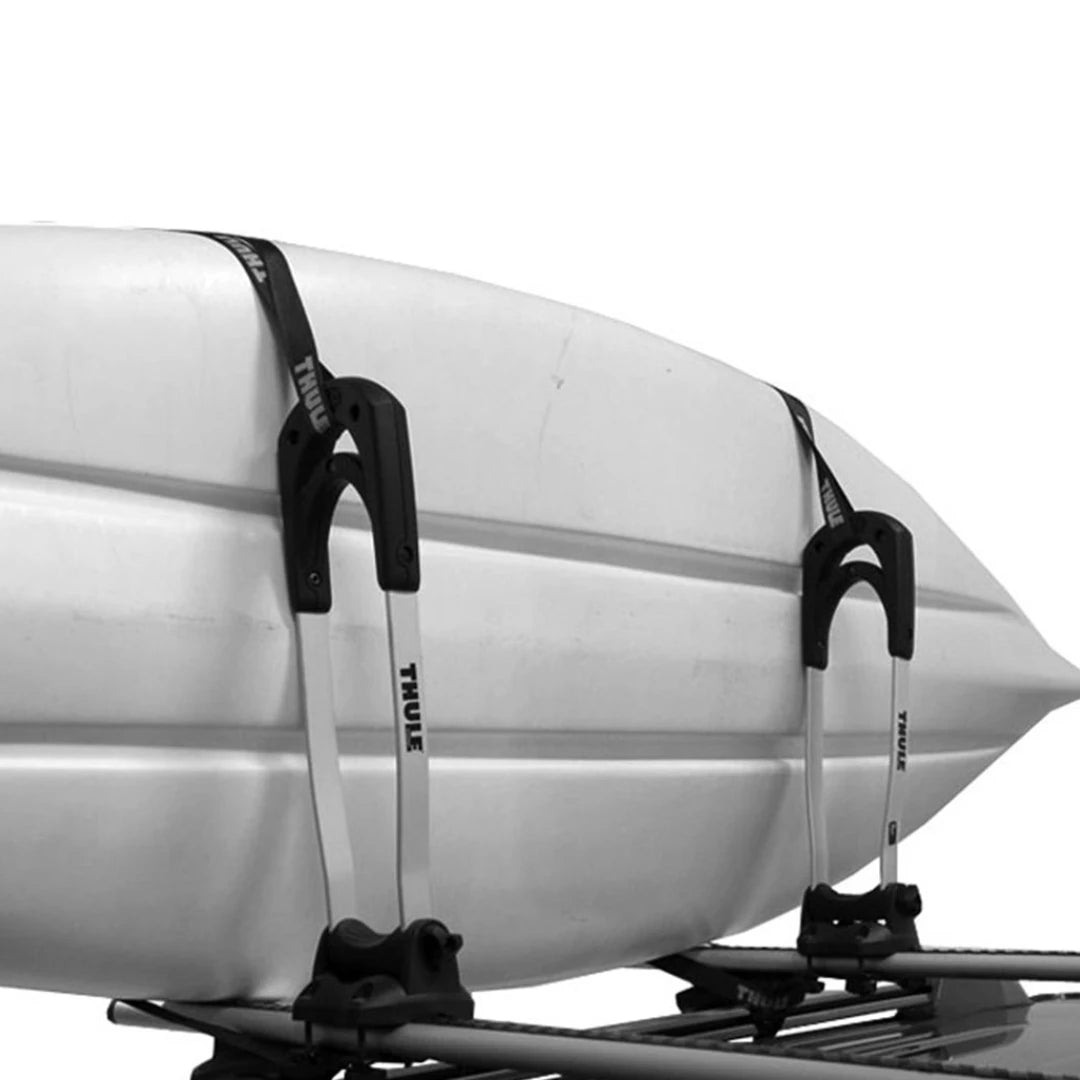 Thule 830 Stacker Kayak Carrier with kayak strapped to it