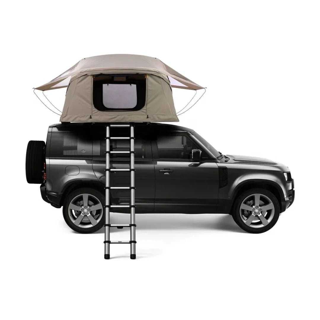 Thule Approach Rooftop Tent khaki, set up on car