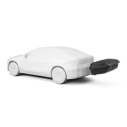 Thule Arcos rear cargo box mounted on car – aerodynamic, low-profile hitch-mounted storage solution for extra luggage capacity