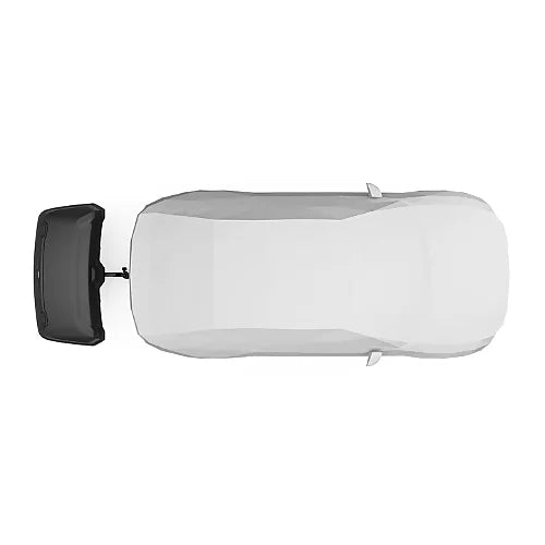 Top view of Thule Arcos rear cargo box mounted on vehicle – aerodynamic design for secure, space-saving hitch storage