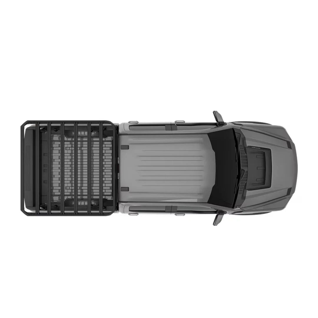 Overhead view of a Thule Caprock installed on a truck bed, showing full coverage.