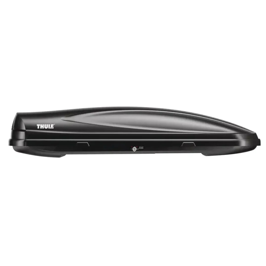 Side profile of the Thule Convoy XT Alpine cargo box showing its aerodynamic, low-profile design.