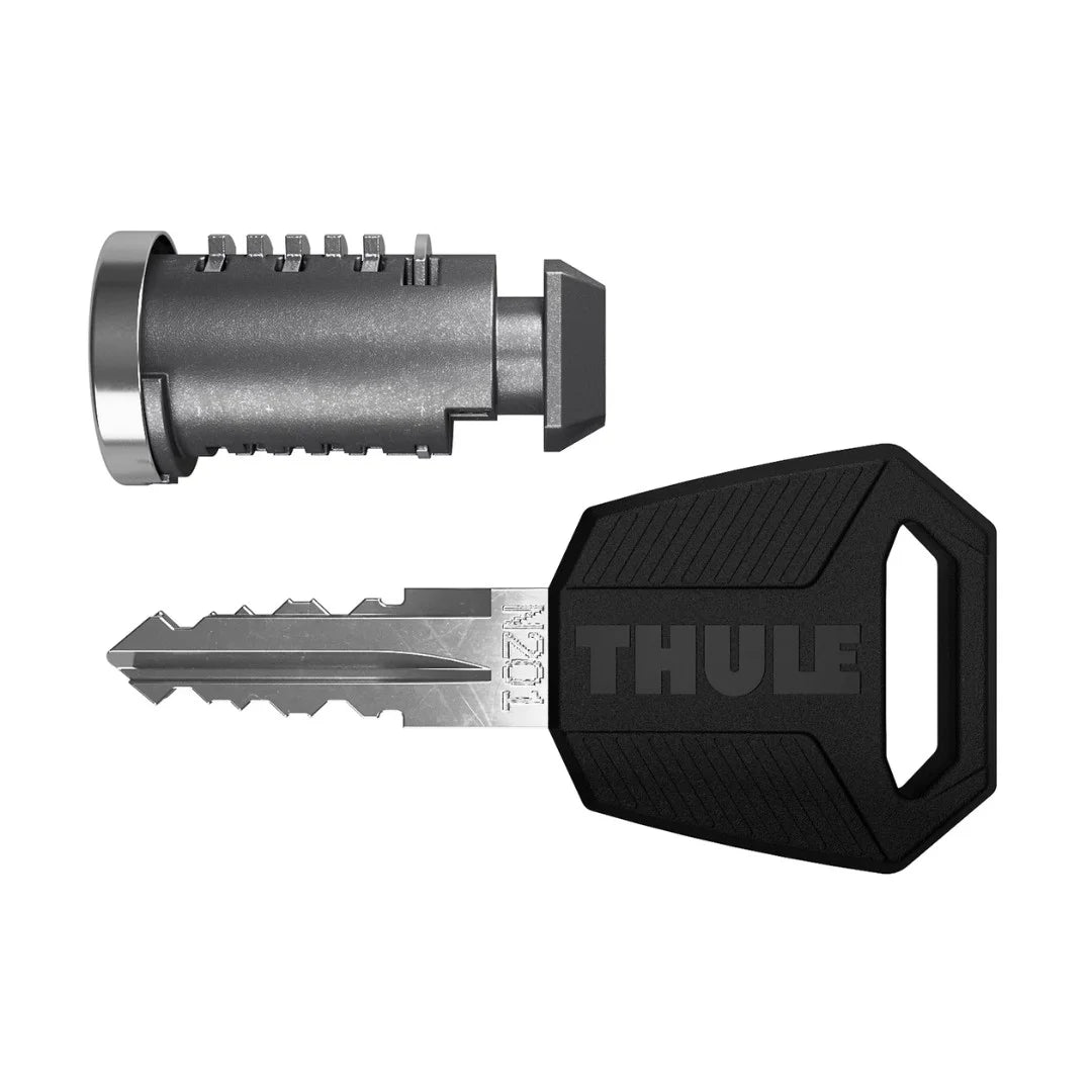 Key lock mechanism with a key on a white background, featuring the Thule brand.