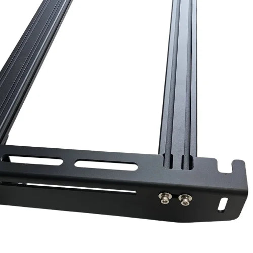 closeup view of the bars on top of platform rack for truck cap with white background