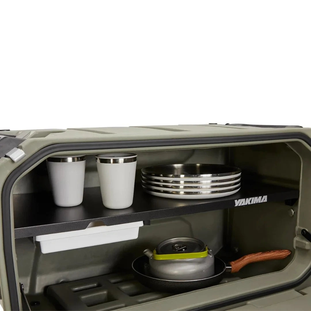 Yakima EXO OpenRange filled with muygs, plates and pans