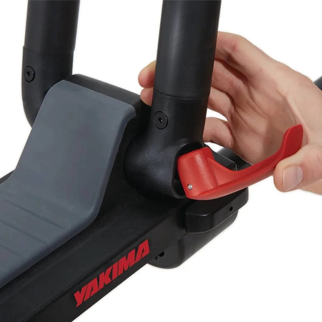 Yakima JayLow Kayak Mount mechanism shown by hand using it