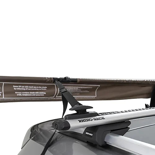 Rhino-Rack Batwing Compact Awning strap attachment on roof rack for secure setup