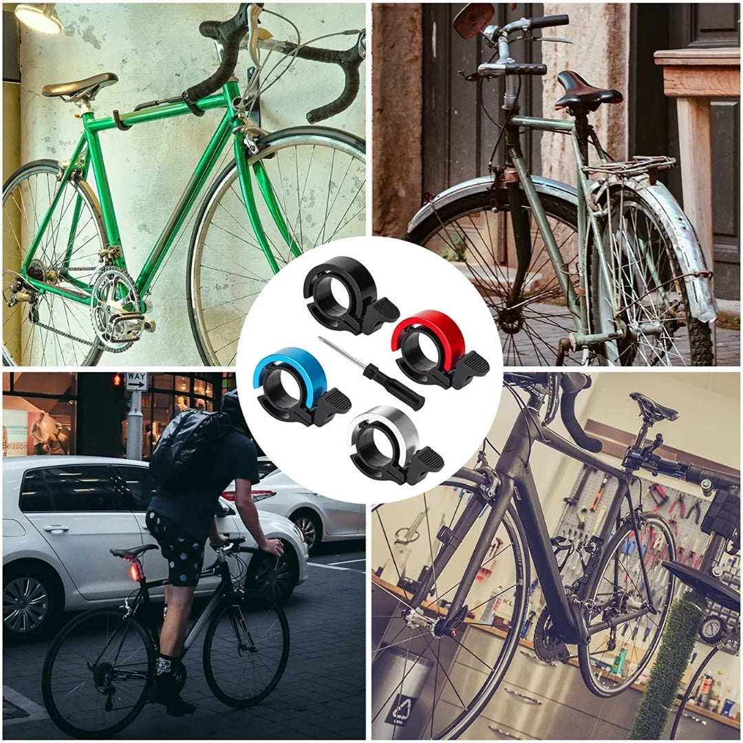 Collage of bikes with Adventure Outdoors bells shown on different styles of bicycles