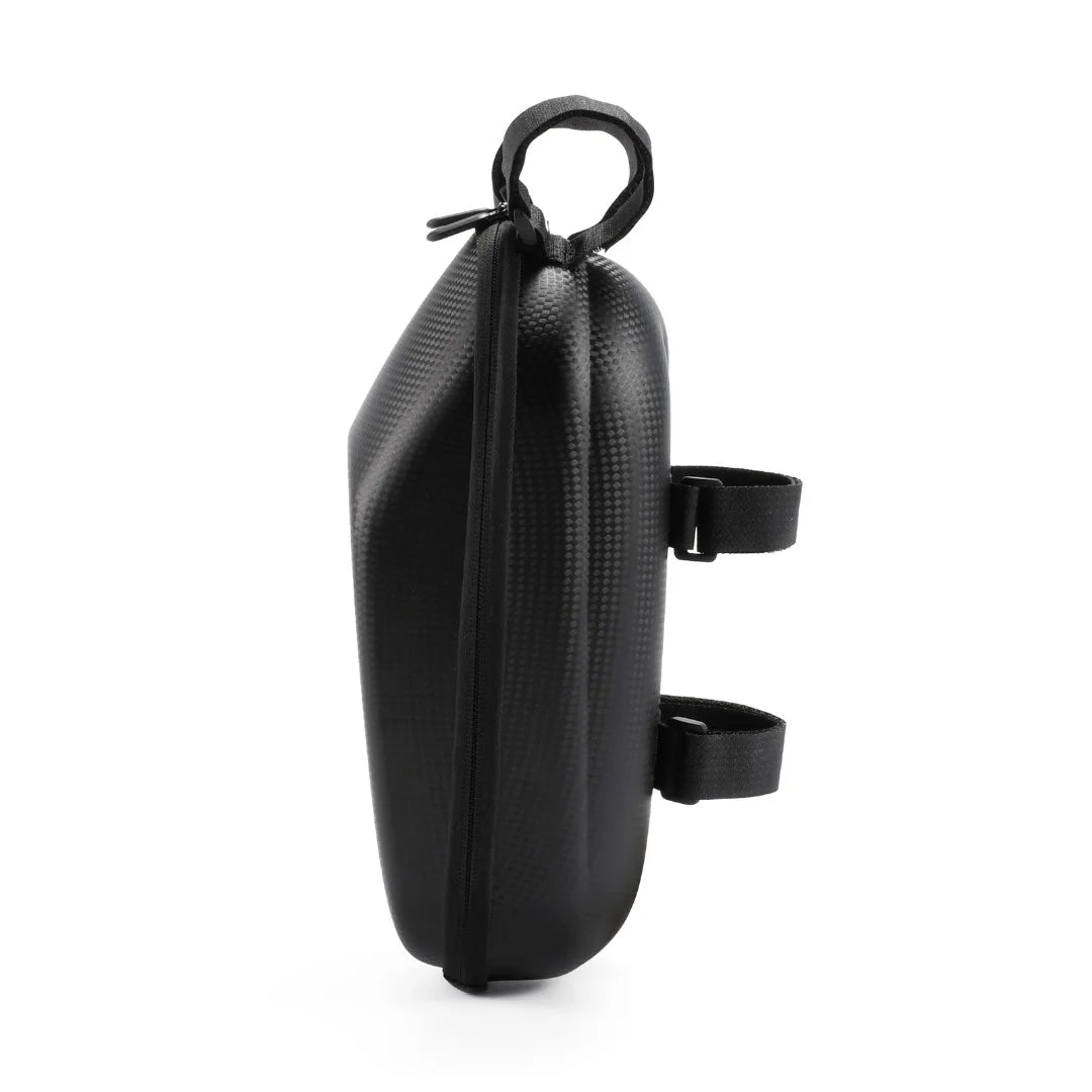 Black hard-shell e-scooter or bike storage bag shown from side profile view