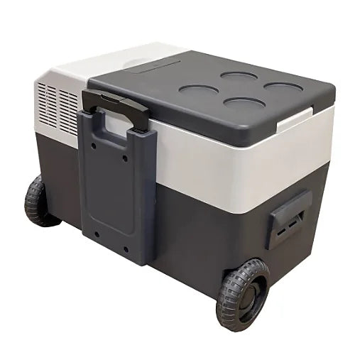 Enthuze Portable 50L fridge freezer with durable wheels and rugged design for outdoor camping