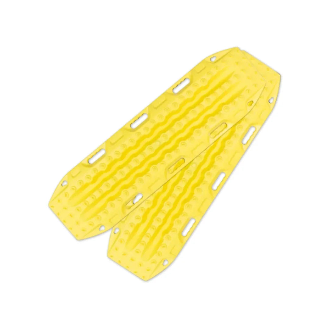 Bright yellow Maxtrax boards with rugged traction lugs.