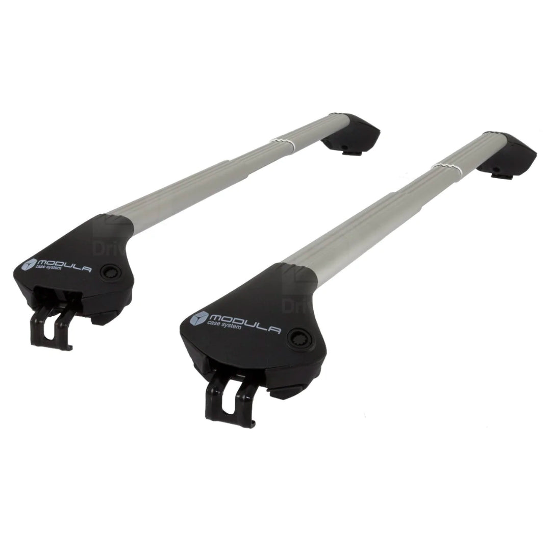 Two Modula Multi-Fit Crossbars aligned side by side with pre-attached mounts.