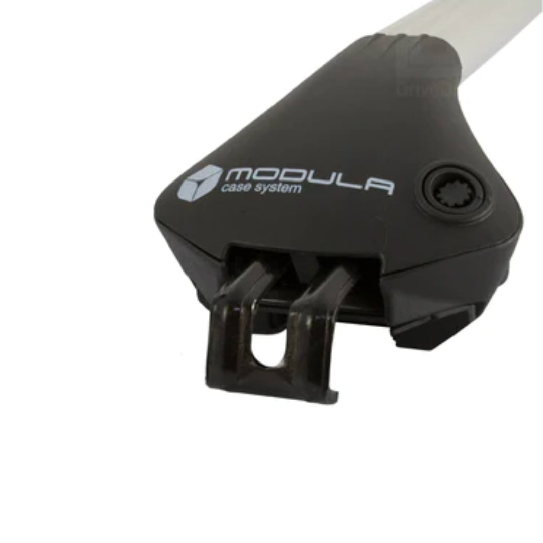 Close-up of Modula Racks branded mounting foot with lock mechanism.