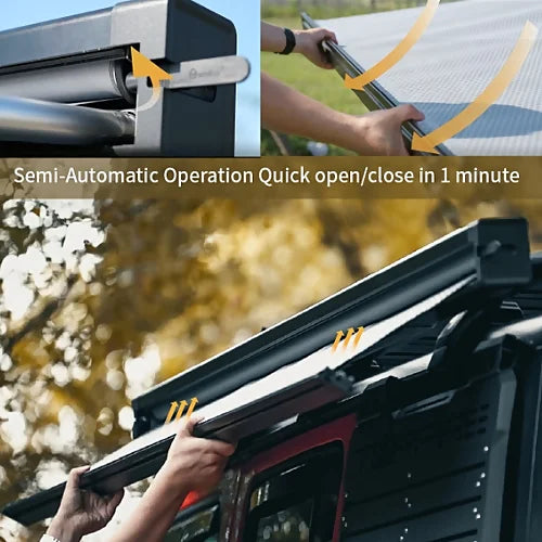 ReTract AO Awning semi-automatic system demonstration for one-minute quick deploymen
