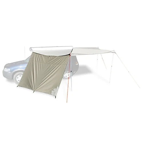 Wide flat setup of 2.5m awning extension providing sun cover