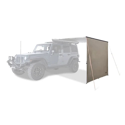 Folded awning extension stored in black PVC carry bag with zipper