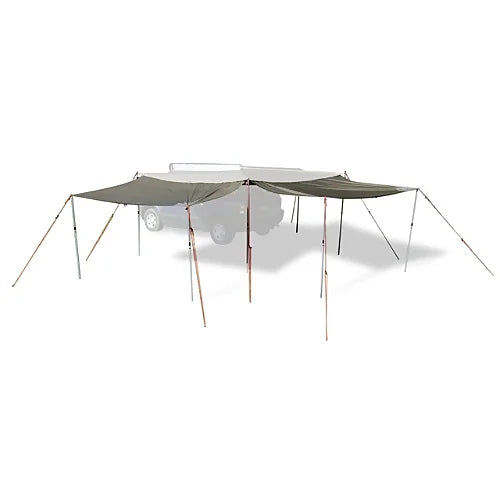 Side view of Rhino-Rack 2.5m awning extension used in enclosed tent-style setup