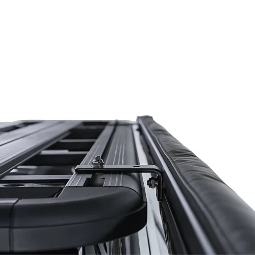 Close-up of Sunseeker 2.5m awning mounting on roof rack platform