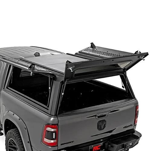 Rough Country overland truck cap with dual gullwing side and rear access for pickup storage