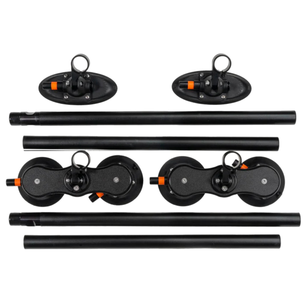 Full SeaSucker Monkey Bars kit with crossbars, vacuum cups, and accessories laid out.