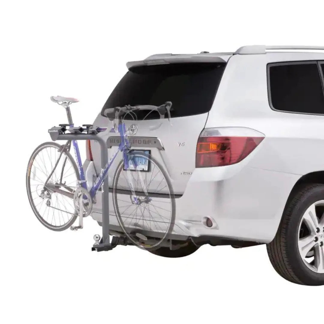 SportRack Pathway bike carrier mounted on SUV with two bikes attached.