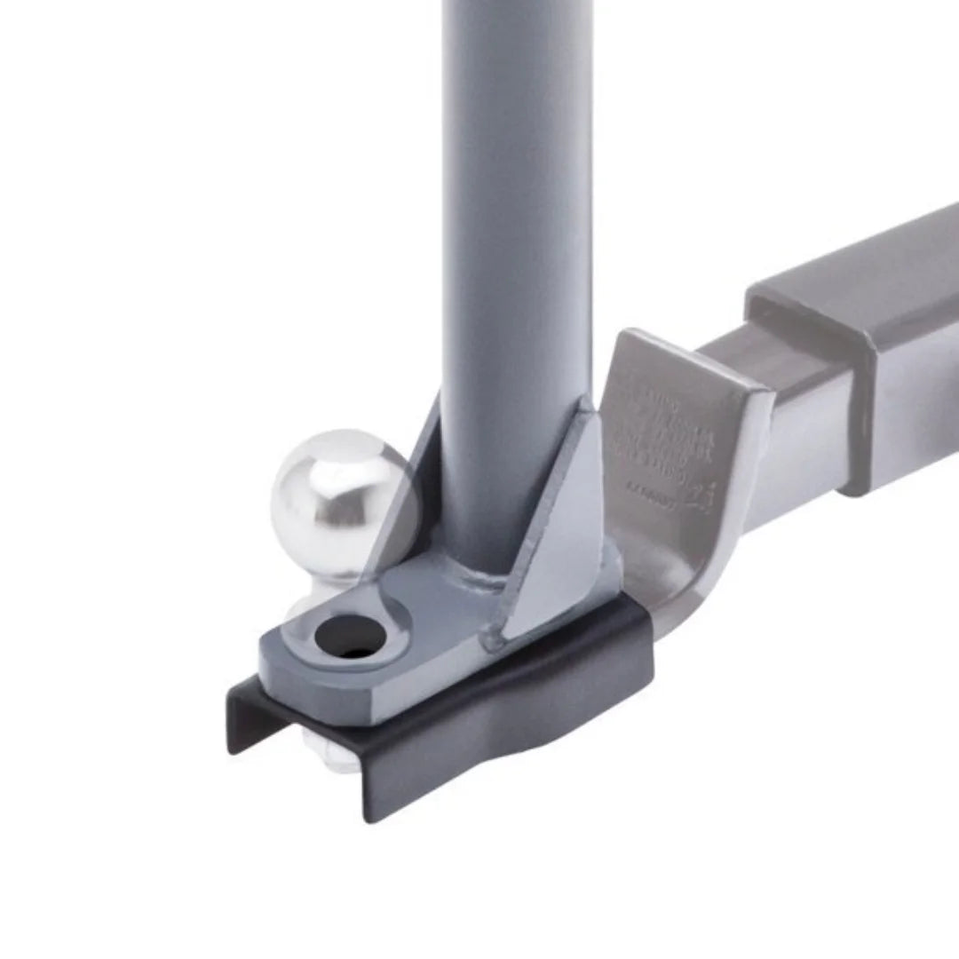 Close-up of SportRack Pathway Tow Ball bike carrier hitch and ball mount connection.