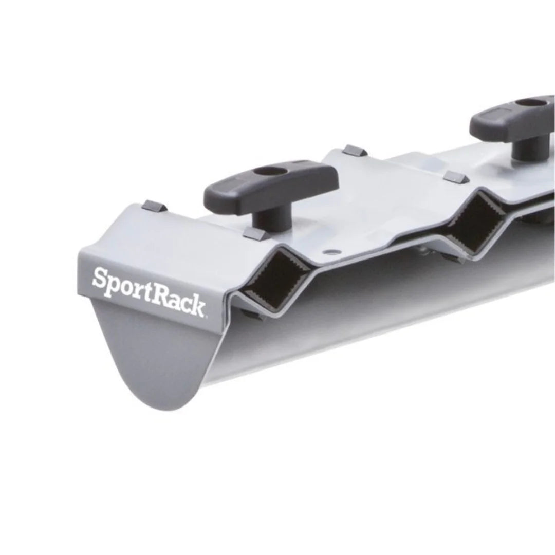 Detailed view of rubberized clamps on SportRack Pathway Tow Ball 3 Bike Carrier arms.