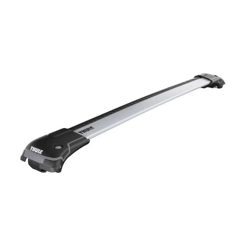 Thule AeroBlade Edge silver crossbar for vehicles with raised rails featuring integrated feet