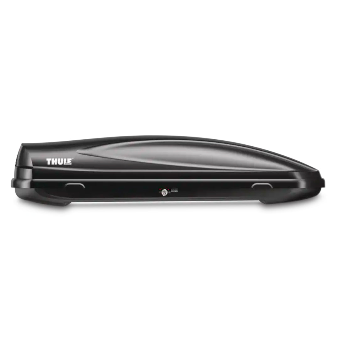 side view of Thule Convoy XT cargo box mounted on white background