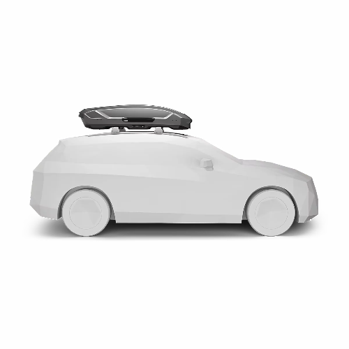 Thule Motion 3 L roof box mounted on car roof — 450L aerodynamic cargo box for family trips, outdoor adventures, and efficient storage